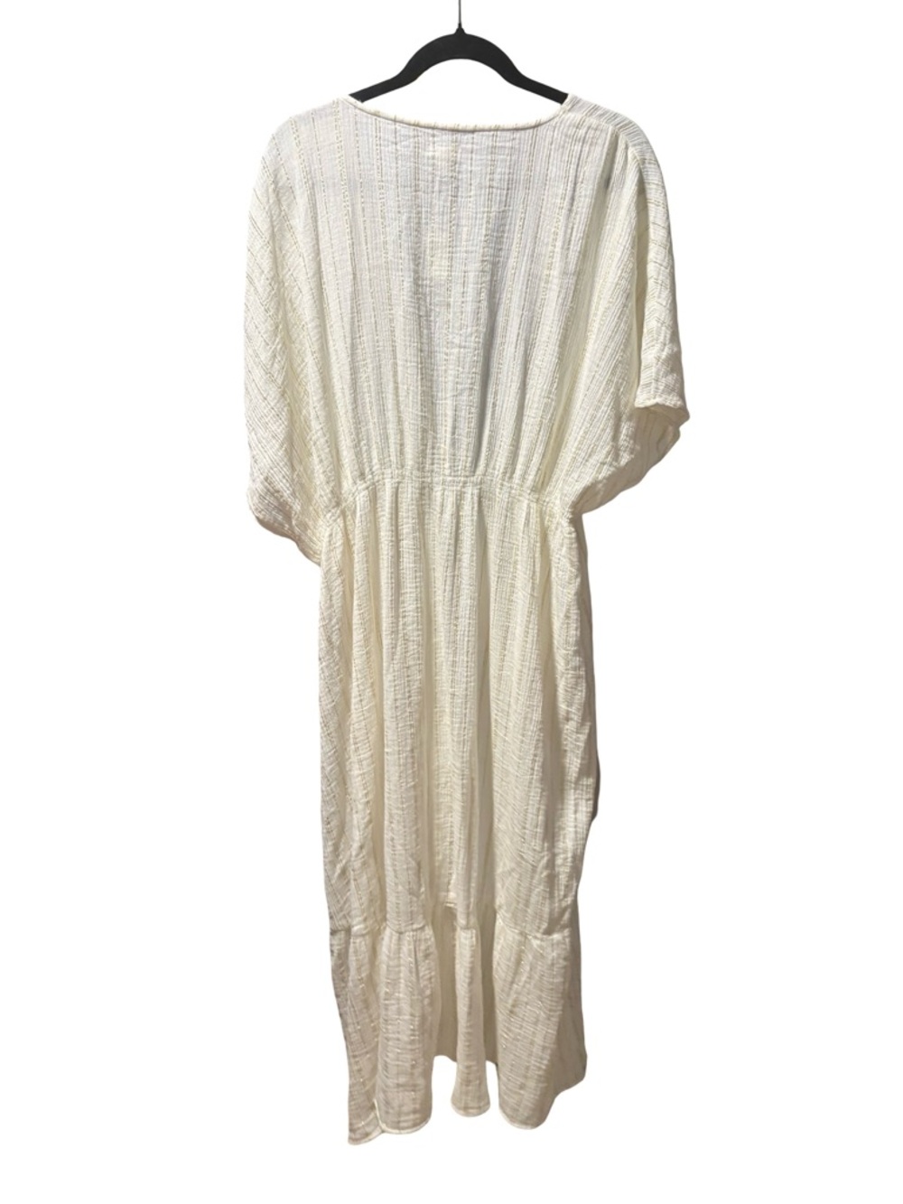 NWT Aerie Gold Lurex Stripe Gauze Maxi Swim Cover Up Kimono White L/XL - Picture 2 of 4